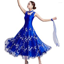 Stage Wear Sleeveless Flower Ballroom Dance Dress Modern Flamenco Waltz Standard Practice Competition Costume