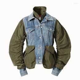 Women's Jackets 2023 Autumn Sense Loose Army Green Color Matching Denim Jeans Cotton Jacket Pocket Female Fashion Streetwear Outfits