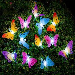 Lawn Lamps 12 Leds Solar Powered Butterfly Fibre Optic Fairy String Lights Waterproof Christmas Outdoor Garden Holiday Decoration