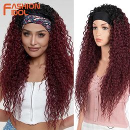 Synthetic Wigs Fashion Idol Headband Wig Kinky Curly Hair Synthetic Ombre Blonde 30 Inch Soft Long Heat Resistant Fiber s for Women 230227