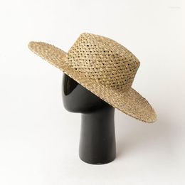 Wide Brim Hats King Wheat Summer Boater Flat Roof Breathable Straw Women's Sun Beach Travel Outdoor Simple Casual Seagrass HatWide