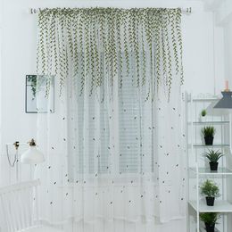 Curtain 2pcs Nordic Ins Wicker Embroidered Tulle Screens Bedroom Bay Window Wear Rod Screen Outdoor Wedding Decor Drapes