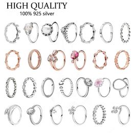 925 Silver Women Ring Original Heart Crown Fashion Rings Peach Heart Orchid Pearl