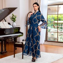 Ethnic Clothing Embroidered Abaya Dubai Islamic Middle East Muslim Dress Women's Wear Mesh Turkey Robe Caftan