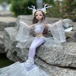 Dolls 30cm Wedding Mermaid Elf Princess with Antlers Headdress Fairy Figure Toys Decoration DIY Birthday Gifts for Girls 230303