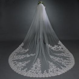 Bridal Veils 2023 Fashion 3M White Ivory Cathedral Length Wedding One Layer Lace Accessories Veil With Comb