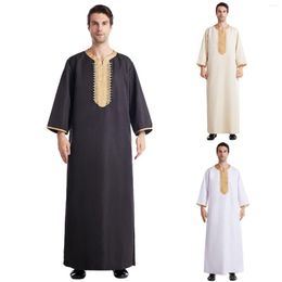 Men's T Shirts Men's Casual Muslim Arab Middle Eight Sleeve Embroidered Long Button Ups Cold Dress For Men Solid Colour