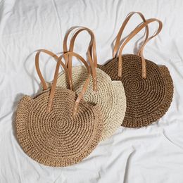 Duffel Bags Round Straw Beach Bag Vintage Woven Shoulder Rattan Bohemian Summer Vacation Casual Handbag Dropship