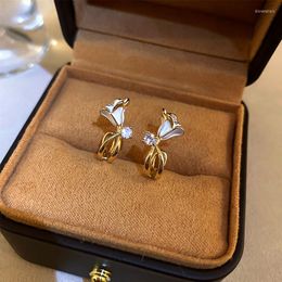 Stud Earrings Trendy 14K Real Gold Plated Enamel Flowers For Women Girl Korean Fashion Jewelry S925 Silver Needle Zircon