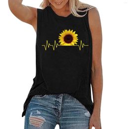 Women's Tanks Black Sleeveless Shirt Neck Top T-shirt Tops Blouse Tee Round Casual Printed Women Vest Crop T Shirts Loose