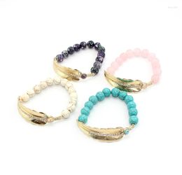 Bangle 2023 Fashion Crystal Jewellery Leaf Elastic Line Bunch Bracelet Multicolor White Green Stone For Women