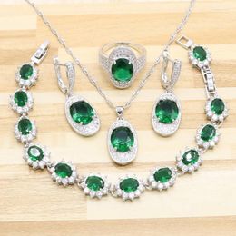 Necklace Earrings Set XUTAAYI Green Stones CZ White Silver For Women Bracelet Rings Pendant Christmas Gift