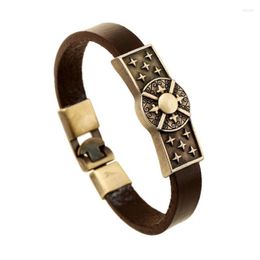 Charm Bracelets Punk Fashion Genuine Leather Bracelet Cuff Vintage Stars Charms Alloy Wrap Bangle Wristbands Retro Casual Jewellery For Women