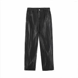 Men's Jeans American Gothic Hip Hop Black Man Designer Tie Dye Straight Baggy Casual Pants Vintage Streetwear Wide Leg Denim Trousers