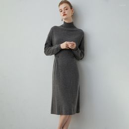 Casual Dresses High-end Pure Cashmere Long Sweater Dress Women Fashion Knitted Female Loose Solid Turtleneck 4Colors Pullover