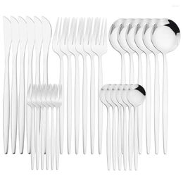 Flatware Sets 30pcs Silver Dinnerware Set Mirror Stainless Steel Knife Teaspoon Forks Dinner Tableware Western Kitchen