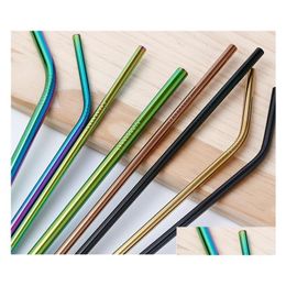 Drinking Straws Durable Stainless Steel Straight Bent St Curve Metal Sts Bar Family Kitchen For Beer Fruit Juice Drink Party Accesso Dhc64