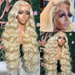 Brazilian Hair 613 Honey Blonde Colour 13x4 HD Transparent Lace Frontal Wigs Body Wave 30 Inch Synthetic Lace Front Wig For Women