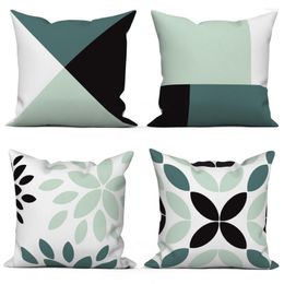 Pillow Green White Black Geometric Pattern Pillowcase Polyester Sofa Throw Decorative Cover Home Bed Car Decor