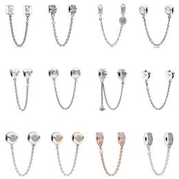 925 Fashionable for Pandora Sterling Silver Charm Safety Chain Zircon Logo Bracelet Flashing Elegant Buckle DIY Safety Wire Sterling Silver Accessories