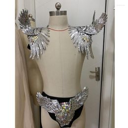 Stage Wear Silver Sequins Solid Sexy Gogo Costumes Rhinestone Shoulder Accessories Men Festival Outfits DN10680