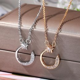 Pendant Necklaces Huitan Aesthetic Star Moon Necklace For Women Romantic Bridal Wedding Party Accessories Modern Design CZ Fashion Jewellery