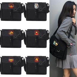 Shopping Bags Black Crossbody Women Design Pockets Canvas Large Capacity Tote Dark Fashion Retro Cross-body Bag Unisex BF Japanese Style