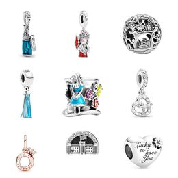 925 Sterling Silver Charm for Pandora New Four-leaved Grass Silver Beads Silver Beads Diy Dora Jewellery Crazy Hatter Accessories Cheshire Cat Beads