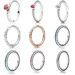 925 Silver Women Fit Pandora Ring Original Heart Crown Fashion Rings Classic Rings With Colourful Drop Oil Love Heart Crystal