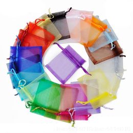 Gift Wrap 50Pcs 7x9 9x12 10x15 13x18 Cm Organza Bags Drawable Jewellery Packaging Product Activity Bag & Pouches 55