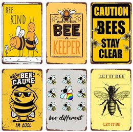 Bee Kind Funny Retro Metal Painting Poster Bee Happy Vintage Metal Sign Home Outdoor Wall Decoration Honeybee BeeKeeper Slogans Art Tin Plate 30X20cm W03