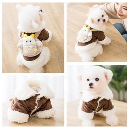 Dog Apparel Puppy Lamb Velvet Cotton Jacket Warm And Comfortable Stitching Corduroy With Cartoon Doll Backpack Cat Clothing