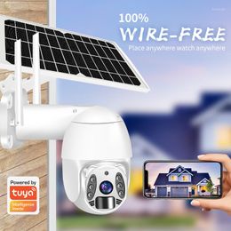 Smart Surveillance Solar Powered PTZ Camera Tuya App Viewing Two-way Audion IP65 Waterproof IR 10m