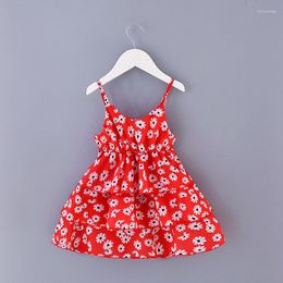 Girl Dresses 2023 Girls Summer Kids Baby Clothes Fashion Floral Little Daisy Casual Cool Boho Layered Princess Strap Dress 1-4Y