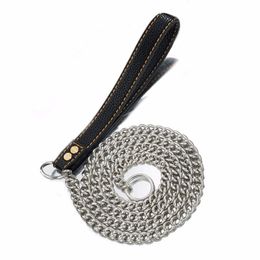 Chains Silver Colour 316l Stainless Steel Slip Dog Leash Cuban Chain Training Choke Collar Traction Practical 9mm NecklaceChains