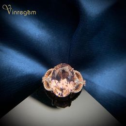 Cluster Rings Vinregem Luxury 925 Sterling Silver Oval Cut Morganite Gemstone Wedding Engagement Rose Gold Fine Jewellery Wholesale