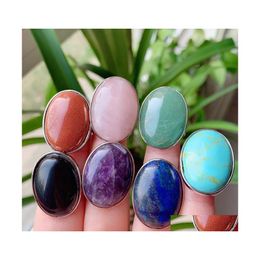 Cluster Rings Reiki Healing Natural Gems Stone Finger Ring Pink Quartz Tiger Eye Lapis Amethysts Purple Crystal Party Jewellery Men Wo Dhtbw