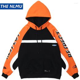 Men's Hoodies Harajuku Color Block Patchwork Hoodie Men Pullover Hooded Sweatshirts Streetwear 2023 Mens Hip Hop Casual Tops WY124