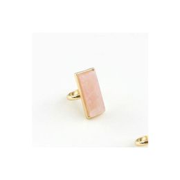 Cluster Rings Fashion Gold Plated Rec Pink Rose Quartz Crystal Geometric Natural Stone Ring For Women Jewellery Gift Drop Delivery Dhhgo