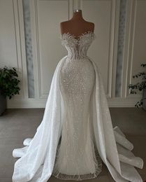 New Mermaid Wedding Dresses Sexy Sweetheart Beads Appliques Lace Bridal Gowns Custom Made Lace-Up Back Detachable Train Vestidos De Novia