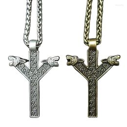 Pendant Necklaces Fashion For Wonmen Men Norse Runes Algiz Protection Amulet Wolf Heads Talisman Viking Necklace Jewellery