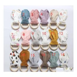 Bibs Burp Cloths Bunny Ear Teether Fabric Wooden Teething Ring With Crinkle Material Shower Gift Drop Delivery Baby Kids Maternity Dhjqa