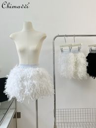 Skirts 2023 Spring Summer Fashion Feather Short A Line Women Elastic Waist White All Match Tutu Female Student Mini 230303