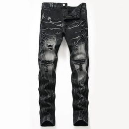 Men's Jeans For Men 2023 Hippop Streetwear Goth Punk Slim Black Skinny Ripped Biker Zipper Jogging Casual Pencil Long Denim Pants