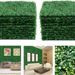 Decorative Flowers 20pcs Artificial Boxwood Grass 25x25cm Backdrop Panels Topiary Hedge Plant Garden Backyard Fence Greenery Wall Decor