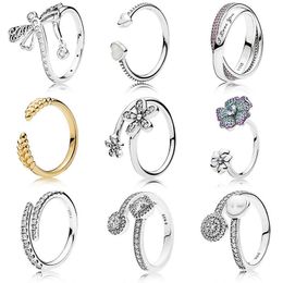 925 Silver Women Fit Pandora Ring Original Heart Crown Fashion Rings Pearl Love Heart Lotus Dragonfly Crystal Wedding Party Open
