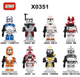 X0351 Plastic Building Blocs Space Wars Minifigs Clone Trooper Captain Gray Mini Toy Figure