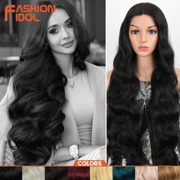 Synthetic Wigs Fashion Idol 28 Inch Deep Wave Hair Synthetic Lace Wigs for Black Women Natural Long Wavy African American 8 Colours Cosplay Wig 230227