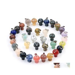 Charms Natural Stone Mushroom Shape Quartz Crystal Pendant Necklace Rose Tiger Eye Diy Jewelry Making Necklaces Earrings Accessories Dhxvp