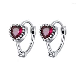 Hoop Earrings Fashion Ear Buckle Female Sparkling Heart Shaped Crystal Genuine 925 Sterling Silver Sweet For Women Wedding